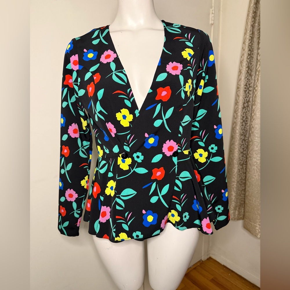ASOS Floral V-Neck Blouse - Black with Multicolor